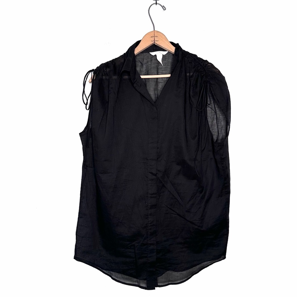 H&M Black Sleeveless Tie Shoulder V-neck Hidden Button Down Top Semi Sheer Small